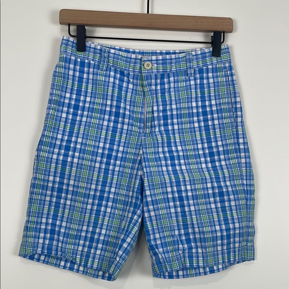 Vineyard Vines Boys 14 Plaid Shorts Blue Green Shep Ian Preppy 100% Cotton